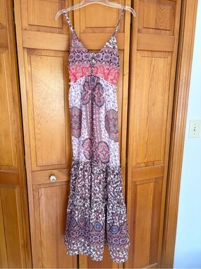 Japna Red and Brown Paisley Patchwork Maxi Dress